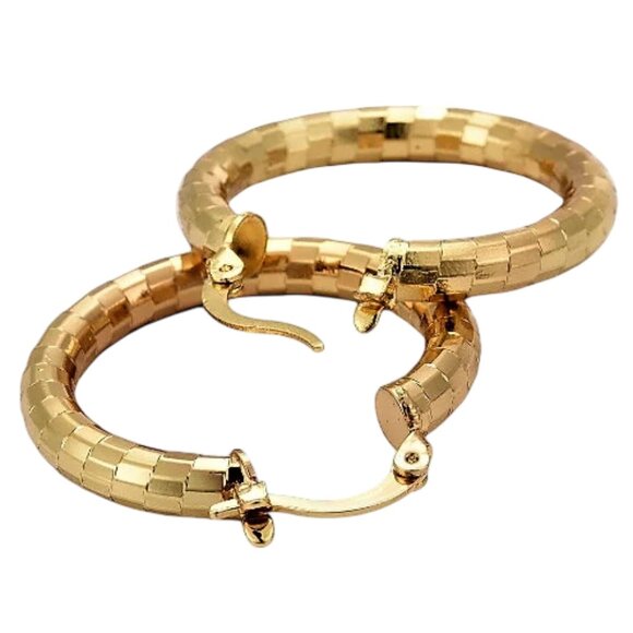 1 3/8 Inch 35mm Hoop Gold Tone Pierced Post Earrings - Picture 2 of 5